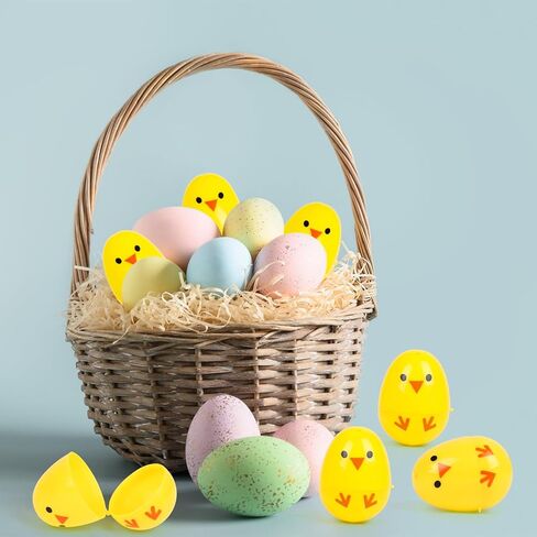 FINGOOO 40 Pcs Plastic Printed Chick Easter Eggs, 2.4" Tall Novelty Yellow Fillable Easter Eggs for Tree Party Favors Hunt Basket Stuffers in Saudi Arabia