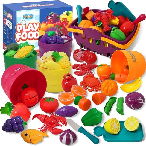 Play Food Set for Kids, Cutting Food Toy for Kids, Learning Toy Color Sorting Set for Toddlers, Pretend Food Kitchen Accessories, Valentine’s Day Gifts for 3-8 Years Old Boys & Girls in Saudi Arabia