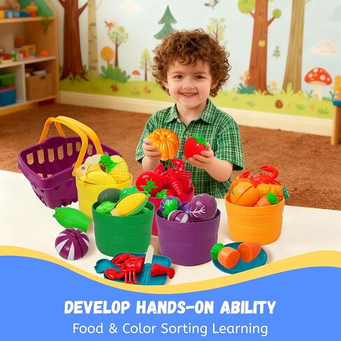 Play Food Set for Kids, Cutting Food Toy for Kids, Learning Toy Color Sorting Set for Toddlers, Pretend Food Kitchen Accessories, Valentine’s Day Gifts for 3-8 Years Old Boys & Girls in Saudi Arabia