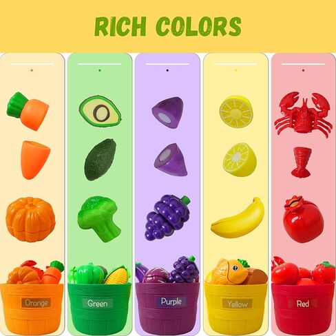 Play Food Set for Kids, Cutting Food Toy for Kids, Learning Toy Color Sorting Set for Toddlers, Pretend Food Kitchen Accessories, Valentine’s Day Gifts for 3-8 Years Old Boys & Girls in Saudi Arabia