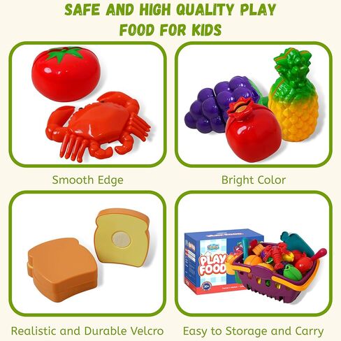 Play Food Set for Kids, Cutting Food Toy for Kids, Learning Toy Color Sorting Set for Toddlers, Pretend Food Kitchen Accessories, Valentine’s Day Gifts for 3-8 Years Old Boys & Girls in Saudi Arabia