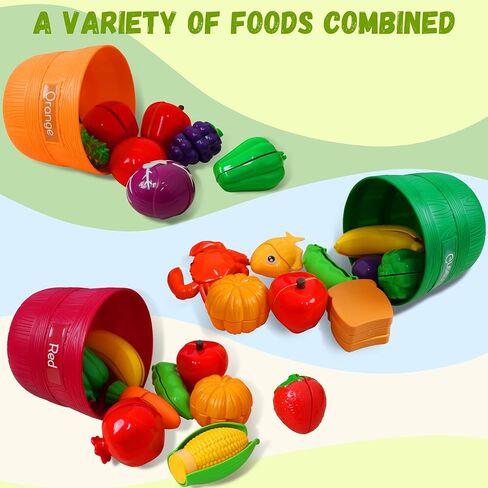 Play Food Set for Kids, Cutting Food Toy for Kids, Learning Toy Color Sorting Set for Toddlers, Pretend Food Kitchen Accessories, Valentine’s Day Gifts for 3-8 Years Old Boys & Girls in Saudi Arabia