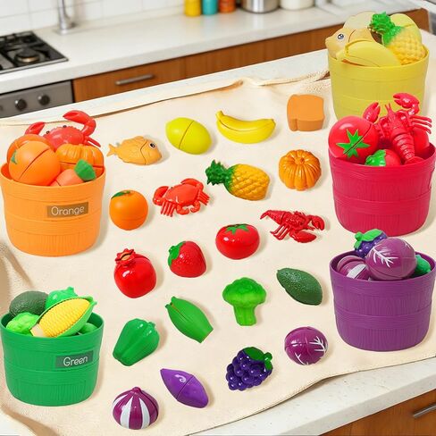 Play Food Set for Kids, Cutting Food Toy for Kids, Learning Toy Color Sorting Set for Toddlers, Pretend Food Kitchen Accessories, Valentine’s Day Gifts for 3-8 Years Old Boys & Girls in Saudi Arabia