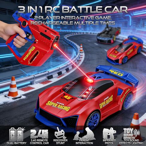 Remote Control Car with Shooting Game, 3 IN 1 Parent-Child Drift RC Car 2.4GHz Stunt Toys with Infrared Gun, Christmas Birthday Gifts for 3 4 5 6 7 8 9 10 Year Old Kids Boys Girls Age 4-7 8-12 (Red) in Saudi Arabia