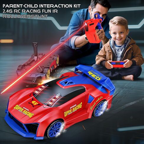 Remote Control Car with Shooting Game, 3 IN 1 Parent-Child Drift RC Car 2.4GHz Stunt Toys with Infrared Gun, Christmas Birthday Gifts for 3 4 5 6 7 8 9 10 Year Old Kids Boys Girls Age 4-7 8-12 (Red) in Saudi Arabia