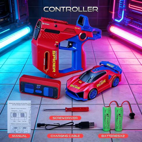 Remote Control Car with Shooting Game, 3 IN 1 Parent-Child Drift RC Car 2.4GHz Stunt Toys with Infrared Gun, Christmas Birthday Gifts for 3 4 5 6 7 8 9 10 Year Old Kids Boys Girls Age 4-7 8-12 (Red) in Saudi Arabia