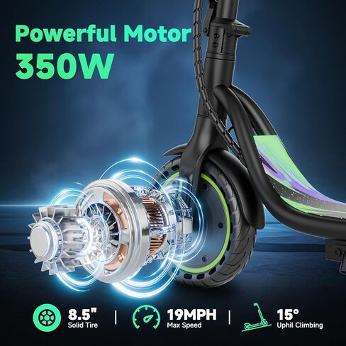 VOLPAM Electric Scooter Adult, 19 MPH & 15 Miles Range, 350W Motor, 8.5" Solid Tires, Lightwight Foldable E Scooter for Adults & Teens, with App Control, Curise Control, Dual Braking in Kuwait