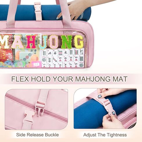 Yarwo 3 PCS Mahjong Bag Empty, Clear American Mahjong Tile Set Bag with Game Mat Buckle and Sewn Chenille Letter, Zippered Game Storage for Mahjong Tiles, Racks & Pushers, Pink (Case Only) in Saudi Arabia