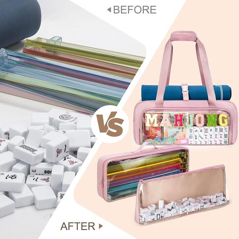 Yarwo 3 PCS Mahjong Bag Empty, Clear American Mahjong Tile Set Bag with Game Mat Buckle and Sewn Chenille Letter, Zippered Game Storage for Mahjong Tiles, Racks & Pushers, Pink (Case Only) in Saudi Arabia