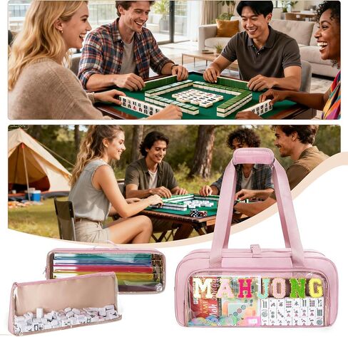 Yarwo 3 PCS Mahjong Bag Empty, Clear American Mahjong Tile Set Bag with Game Mat Buckle and Sewn Chenille Letter, Zippered Game Storage for Mahjong Tiles, Racks & Pushers, Pink (Case Only) in Saudi Arabia