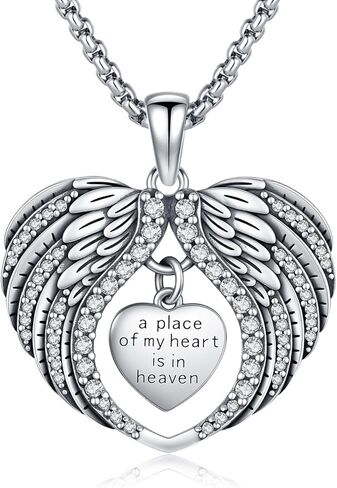 TUGHRA Angel Wing Necklaces 925 Sterling Silver Keepsake Necklace Heart Charm Memorial Pendant A Piece of My Heart Is In Heaven Pendant Necklace for Women in Saudi Arabia