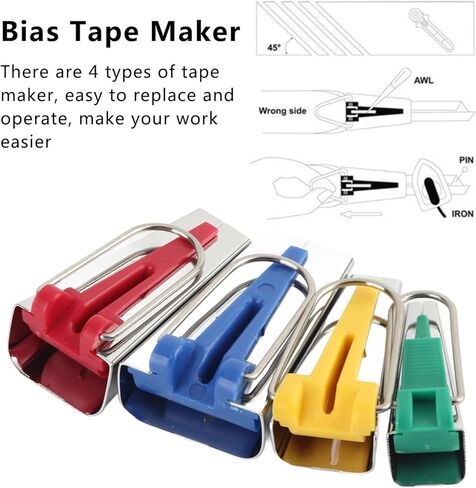 4PCS Bias Tape Maker 6mm 12mm 18mm 25mm Fabric Sewing Quilting Bias Binding Maker, Bias Tape Maker Bias Tape Maker Set Quilt Binding Tool Binding Tool in Saudi Arabia