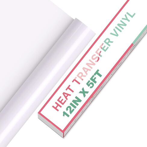 HTV Vinyl Rolls Heat Transfer Vinyl - 12" x 5ft White HTV Vinyl for Shirts, Iron on Vinyl for All Cutter Machine - Easy to Cut & Weed for Heat Vinyl Design (White) in Saudi Arabia