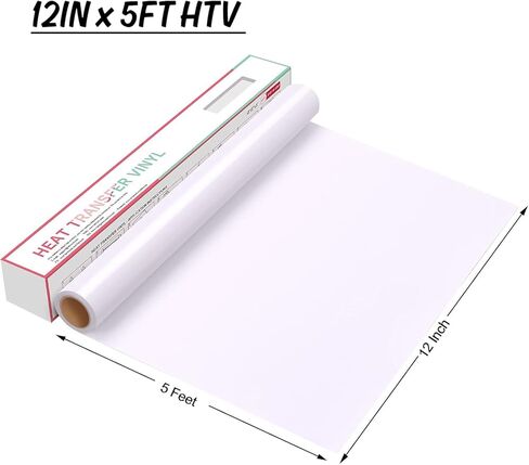 HTV Vinyl Rolls Heat Transfer Vinyl - 12" x 5ft White HTV Vinyl for Shirts, Iron on Vinyl for All Cutter Machine - Easy to Cut & Weed for Heat Vinyl Design (White) in Saudi Arabia