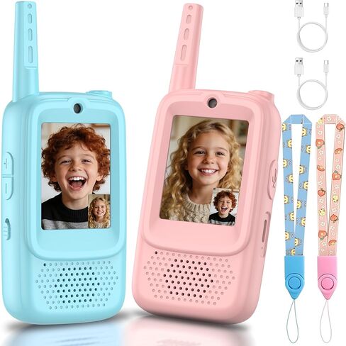 Video Walkie Talkies for Kids, 2 Pack Rechargeable Walkie Talkies with Screen, Long Range 2 Way Radio with 4 Voice Effects, Christmas Birthday Gifts for Age 3-12 Boys Girls Indoor/Outdoor/Camping in Saudi Arabia