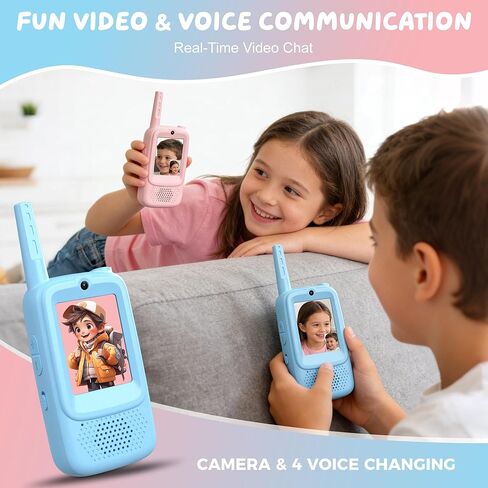 Video Walkie Talkies for Kids, 2 Pack Rechargeable Walkie Talkies with Screen, Long Range 2 Way Radio with 4 Voice Effects, Christmas Birthday Gifts for Age 3-12 Boys Girls Indoor/Outdoor/Camping in Saudi Arabia