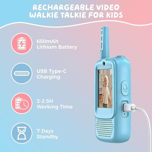 Video Walkie Talkies for Kids, 2 Pack Rechargeable Walkie Talkies with Screen, Long Range 2 Way Radio with 4 Voice Effects, Christmas Birthday Gifts for Age 3-12 Boys Girls Indoor/Outdoor/Camping in Saudi Arabia