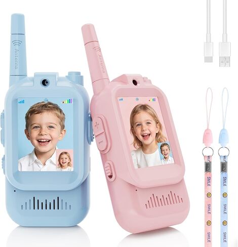 أجهزة اتصال فيديو لاسلكية للأطفال، عبوتان من ألعاب الأطفال الصغار القابلة لإعادة الشحن مع كاميرا عالية الدقة، ألعاب داخلية وخارجية للألعاب العائلية، والخارج، والتخييم، والمشي لمسافات طويلة للأولاد والبنات من سن 3 إلى 12 عامًا (أزرق/وردي) in Kuwait