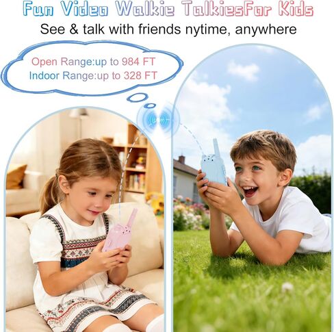 أجهزة اتصال فيديو لاسلكية للأطفال، عبوتان من ألعاب الأطفال الصغار القابلة لإعادة الشحن مع كاميرا عالية الدقة، ألعاب داخلية وخارجية للألعاب العائلية، والخارج، والتخييم، والمشي لمسافات طويلة للأولاد والبنات من سن 3 إلى 12 عامًا (أزرق/وردي) in Kuwait