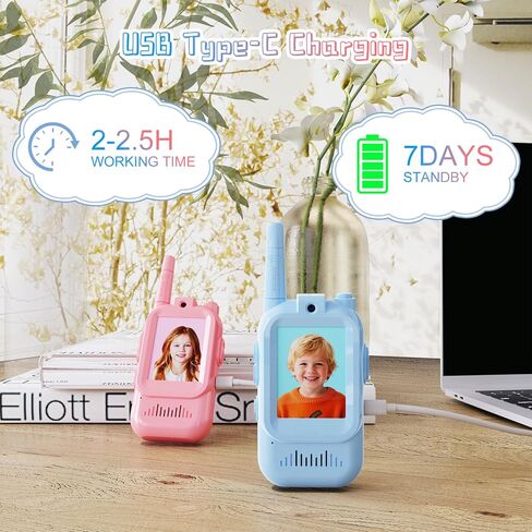 أجهزة اتصال فيديو لاسلكية للأطفال، عبوتان من ألعاب الأطفال الصغار القابلة لإعادة الشحن مع كاميرا عالية الدقة، ألعاب داخلية وخارجية للألعاب العائلية، والخارج، والتخييم، والمشي لمسافات طويلة للأولاد والبنات من سن 3 إلى 12 عامًا (أزرق/وردي) in Kuwait