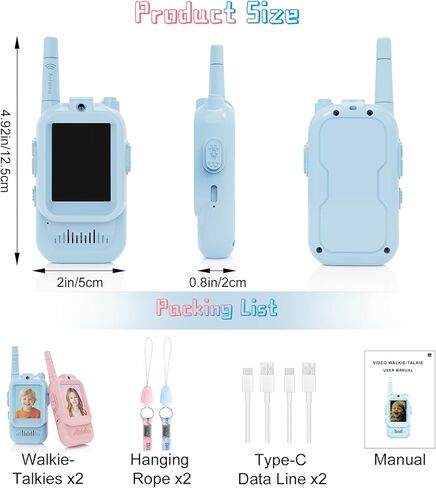 أجهزة اتصال فيديو لاسلكية للأطفال، عبوتان من ألعاب الأطفال الصغار القابلة لإعادة الشحن مع كاميرا عالية الدقة، ألعاب داخلية وخارجية للألعاب العائلية، والخارج، والتخييم، والمشي لمسافات طويلة للأولاد والبنات من سن 3 إلى 12 عامًا (أزرق/وردي) in Kuwait