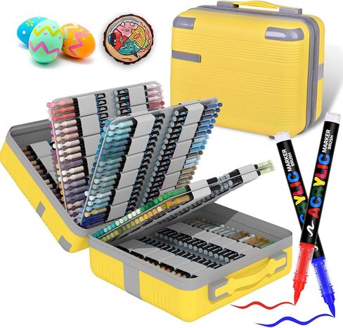 360 Colors Acrylic Paint Markers, Soft Brush Tip Pens, Water-Based No-Bleed Premium Acrylic Paint Pens for DIY Art & Crafts - Fabric, Wood, Metal, Rock, Glass (Suitcase Style) in Saudi Arabia