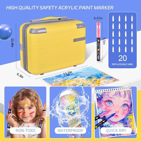 360 Colors Acrylic Paint Markers, Soft Brush Tip Pens, Water-Based No-Bleed Premium Acrylic Paint Pens for DIY Art & Crafts - Fabric, Wood, Metal, Rock, Glass (Suitcase Style) in Saudi Arabia