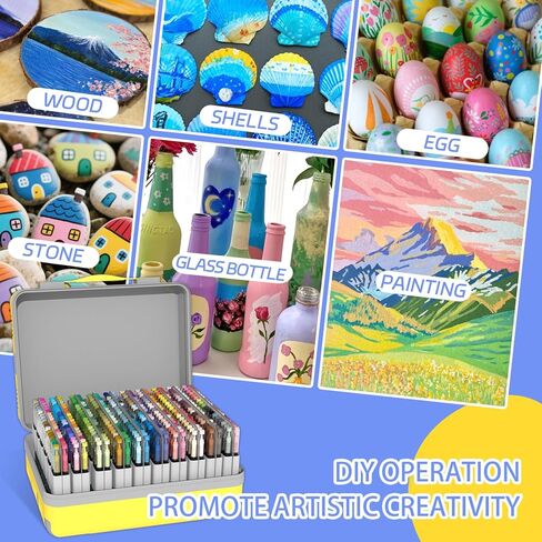 360 Colors Acrylic Paint Markers, Soft Brush Tip Pens, Water-Based No-Bleed Premium Acrylic Paint Pens for DIY Art & Crafts - Fabric, Wood, Metal, Rock, Glass (Suitcase Style) in Saudi Arabia