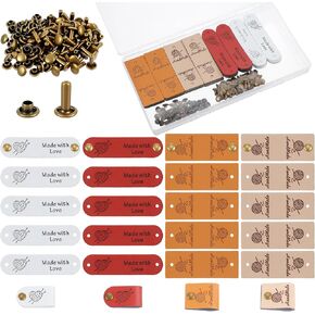 PEOVLVN 40 Pcs Leather Tags for Crochet Items, Personalized Handmade Tags with Rivets Made with Love Tag Sewing Labels for DIY Crafts Sewing Crocheting Knitting Accessories (4 Colors) in Kuwait
