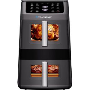 Transonic 11QT Air Fryer Dual Large Basket Design (Deep Top & Long Bottom) for Whole Chicken & Ribs,430°F High-Heat Broil, 360° Rapid Circulation, 6 in 1 Preset Function, Family Meals, BPA Free in Saudi Arabia