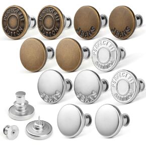 12 Pcs Jean Button Pins for Loose Jeans, No-Sew Nailess Removable Metal Jeans Buttons Replacement, Reusable and Adjustable Clothes Buttons in Saudi Arabia