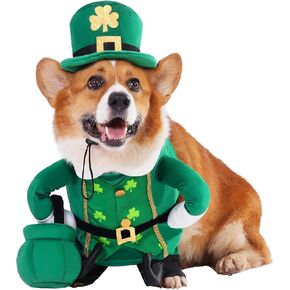 Leprechaun Dog Costume, St Patrick’s Day Pet Outfit with Adjustable Leprechaun Hat & Playful Gold Pot, Lucky Irish Holiday Clothes for Small Medium Large Dogs Cats Puppy in Kuwait