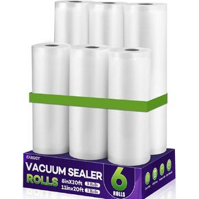 CAREGY Food Vacuum Sealer Rolls Bags 6 Pack 3 Rolls 8'' x 20' and 3 Rolls 11''x 20' Commercial Grade BPA Free Bag Rolls Embossed Food Saver Bags for Meal Prep,Sous Vide Cooking and Food Storage in Kuwait