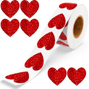Heart Stickers, Valentines Stickers for Kids, 1 inch Holographic Self Adhesive Glitter Red Heart Sticker for Valentine's Day Love Decorations Wedding Envelope Seal Gift Decorative Label Sticke,500 pcs in Kuwait