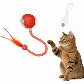 Automatic Cat Toy Ball – Rechargeable Cat Ball with Feather & Ribbon Tail – Light-Up Effects – Smart Rolling Indoor Cat Toys – Dual Speeds – Interactive Cat Toys for Kittens in Kuwait