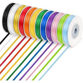 Rainbow Ribbon Solid Color Assortmen, Double Face Satin Ribbon Polyester for Gift Wrapping, DIY Crafts, Happy Birthday Party Wedding Decorations Hair Bows (12-Color) in Kuwait