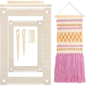 7 Pcs Rectangle Weaving Loom Kit, Wooden DIY Craft Small Weaving Loom Bookmark Looms with Wooden Stick, Comb, Crochet Needle for Beginners Adults, Creative Art Projects Gift for Mother's Day Birthday in Kuwait