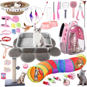 31 Pcs Kitten Supplies Starter Kit Kitten Essentials Starter Kit Include Stainless Steel Cats Litter Box Backpack Cat Scratcher Kitten Toys Accessories for Kitten Welcome Gift Supplies in Kuwait