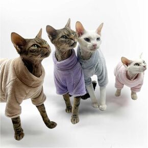 Cat Flannel Clothes, Warm Soft Winter Sweater Jumpsuit Shirt Clothing for Hairless Sphynx Devon & Indoor Kittens (Blue,L) in Kuwait