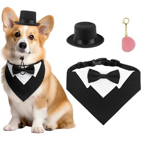 FunMular 3 قطع إكسسوارات رسمية للكلاب مجموعة قابلة للتعديل طوق زفاف باندانا مع ربطة عنق للحيوانات الأليفة قبعة علوية للكلاب الكبيرة جدًا في السنة الجديدة لحفلات أعياد الميلاد in Kuwait