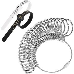 Ring Sizer Measuring Tool Kit, Ring Mandrel Measurer,27 PCS Premium Stainless Steel Measuring Ring Tool, 3PCS Reusable Finger Size 1-17 USA Rings Size with Magnified Glass in Kuwait