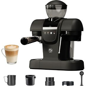 20 Bar Semi Automatic Espresso Machine with Built-in Grinder&Steam Wand, Pre-Infusion, NTC Temp Control, 58mm Single/Double Portafilter, Removable Water Tank & Drip Tray(White) in Kuwait