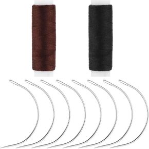 Weave Needle and Thread Kit with 8 PCS Needles & 2 Rolls Thread, Hand Sewing Leather Nylon Threads for Hair Extension Weaving Repair Making Wig (Black, Brown) in Saudi Arabia