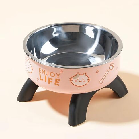 Elevated Stainless Steel Cat Bowls - Anti - Slip and Adorable Design for Your Feline Friend-Pink in Saudi Arabia