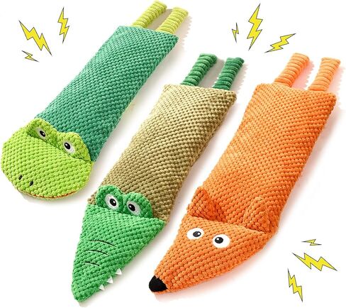 Interactive Squeaky Dog Toys for Small, Medium & Large Dogs, 3-Pack No-Stuffing Plush Chew Toys with Crinkle for Teething Puppies & Gentle Chewers – Keeps Bored Dogs Busy and Safe in Saudi Arabia