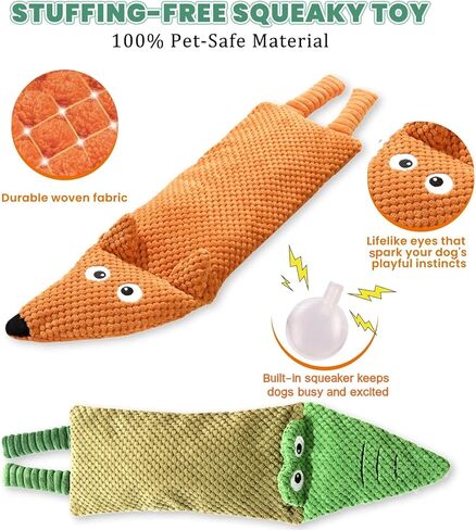 Interactive Squeaky Dog Toys for Small, Medium & Large Dogs, 3-Pack No-Stuffing Plush Chew Toys with Crinkle for Teething Puppies & Gentle Chewers – Keeps Bored Dogs Busy and Safe in Saudi Arabia