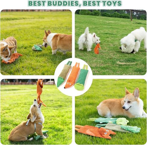 Interactive Squeaky Dog Toys for Small, Medium & Large Dogs, 3-Pack No-Stuffing Plush Chew Toys with Crinkle for Teething Puppies & Gentle Chewers – Keeps Bored Dogs Busy and Safe in Saudi Arabia
