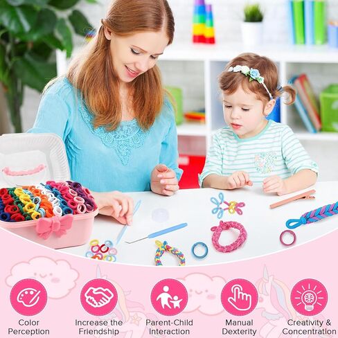 Lufstd Bracelet Making Kit for Girls Age 8-12, Arts and Crafts for Kids Weaving Rainbow Bands kit, 1200+ Colorful Hair Ties DIY Toys for Friendship Birthday Gifts for DIY Beginners in Saudi Arabia