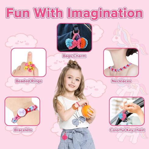 Lufstd Bracelet Making Kit for Girls Age 8-12, Arts and Crafts for Kids Weaving Rainbow Bands kit, 1200+ Colorful Hair Ties DIY Toys for Friendship Birthday Gifts for DIY Beginners in Saudi Arabia