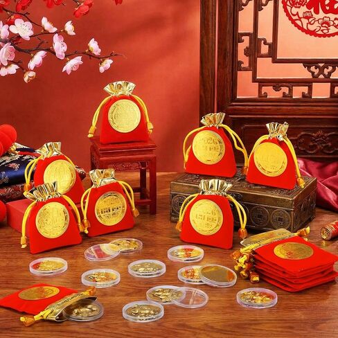 Kigeli 20 Pcs Chinese New Year Coins 2026 Lunar New Year of the Horse Commemorative Coins Zodiac with Red Drawstring Bags Gold Foil Decor Coin for Party Spring Festival Gifts, Lucky Feng Shui Supplies in Saudi Arabia
